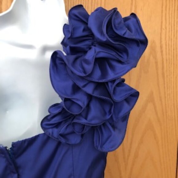 Glamorous Blue Vintage Junior Off Shoulder Formal Dress Prom Party 15-16 Large - Picture 10 of 14